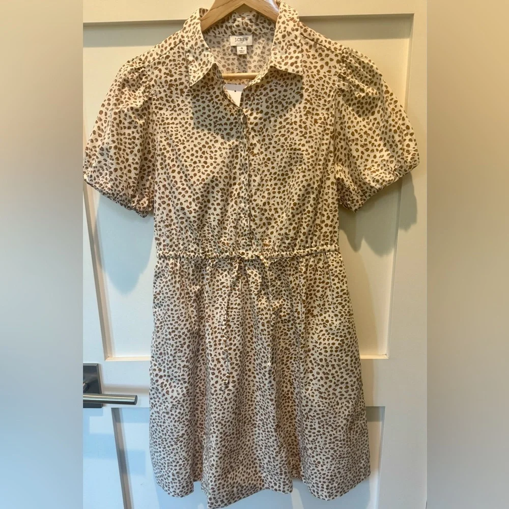 J. Crew Short Sleeve Collared Dress Brown/white Pattern Size 4